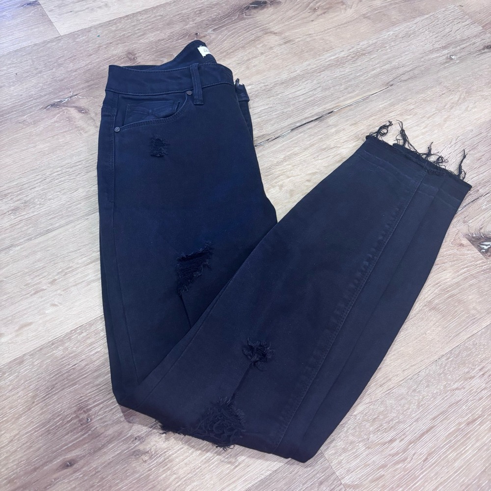 Unpublished Black Distressed Skinny Jeans High Rise Raw Hem Size 26 Womens